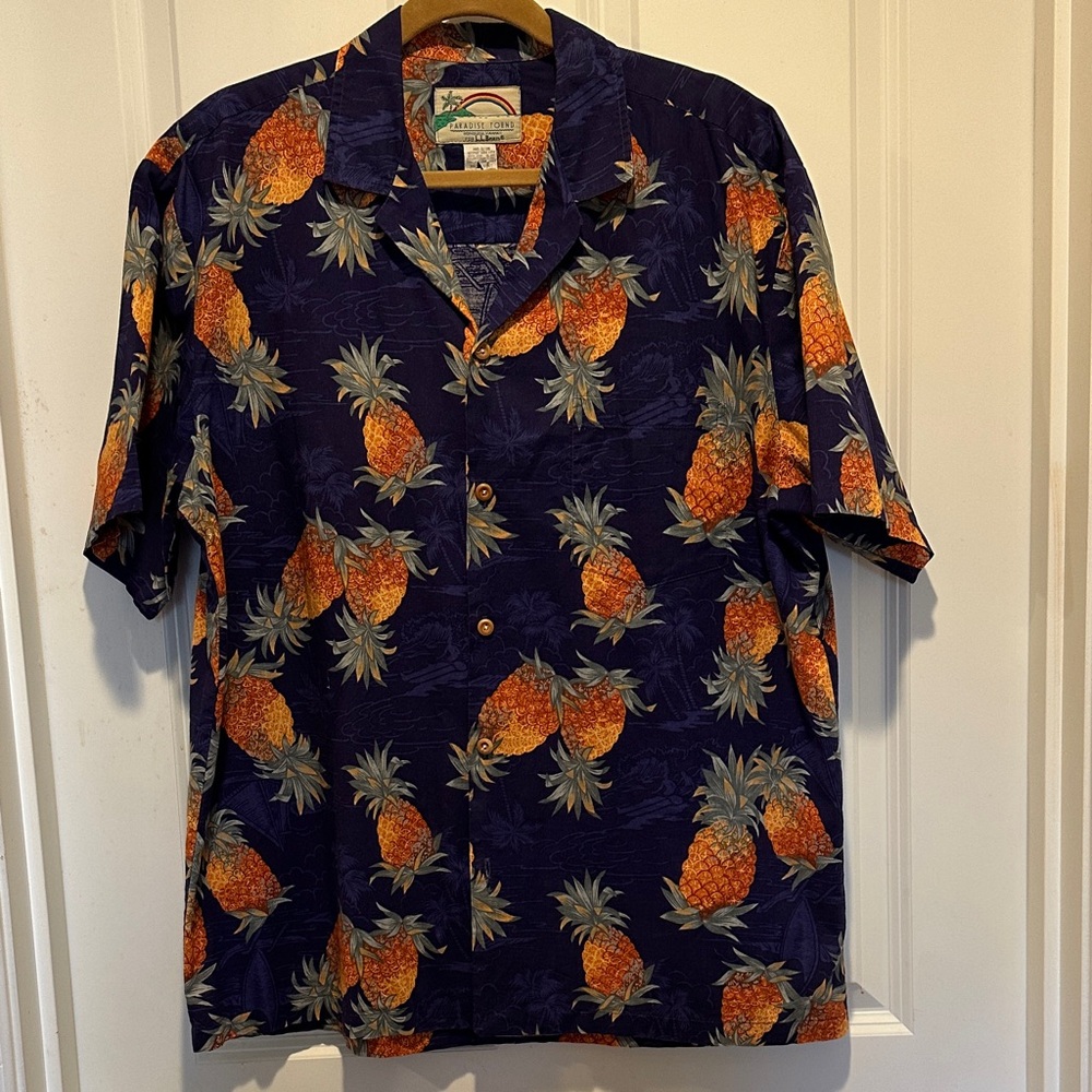 Vintage Hawaiian Pineapple Print Men's Shirt Size L